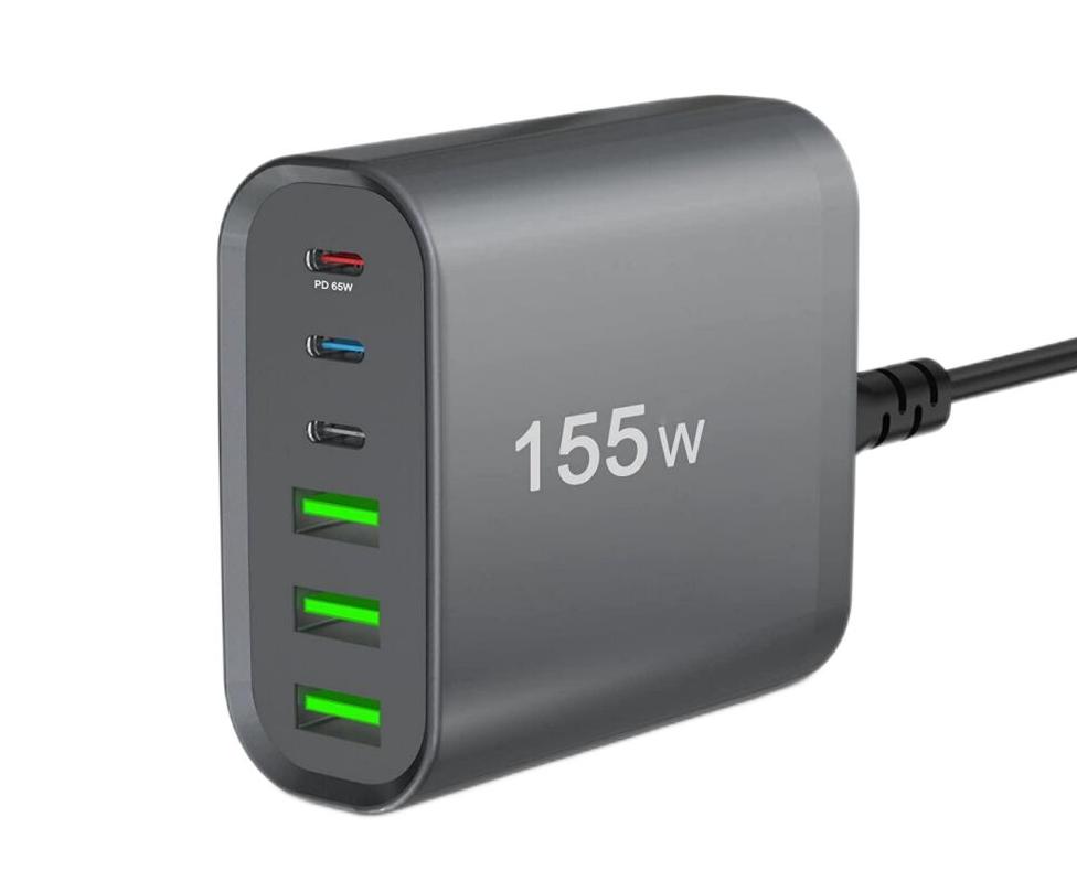 (image for) 155W Type-C Ladestation Laptop-Ladegerät Tragbares USB-C-Wand-SchnellladegerLadegerätt mit 6 Anschlüssen