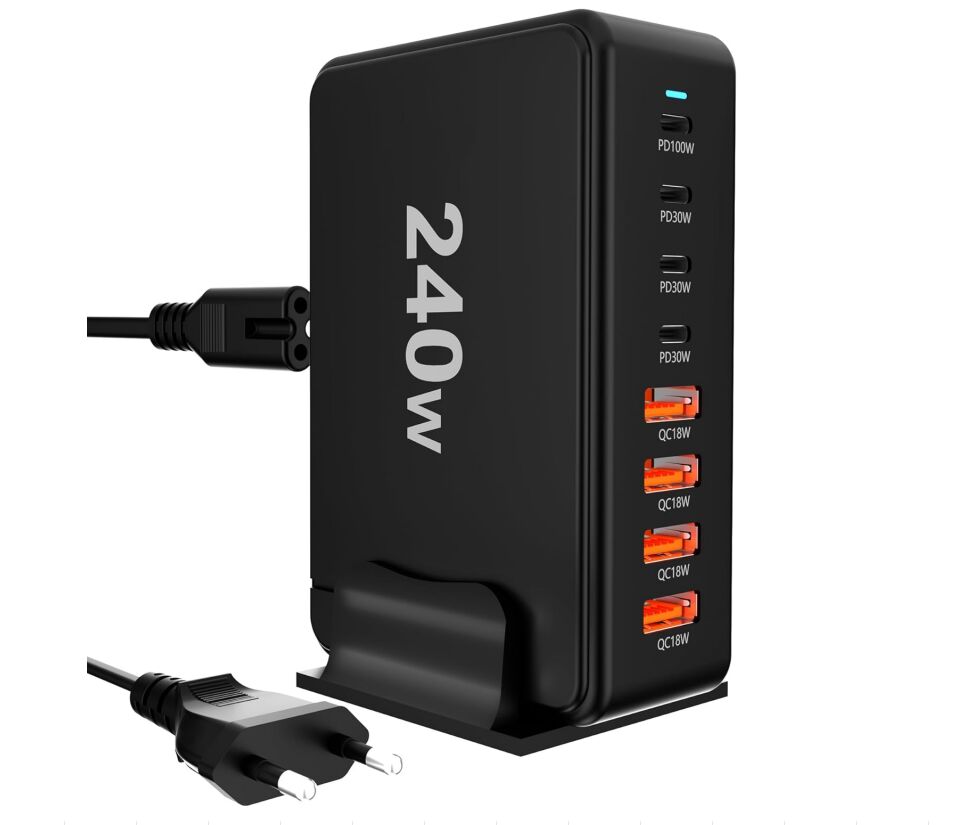 (image for) 240W 8-Port USB Netzteil Adapter Mehrfach Ladegerät mit 4 Type-C und 4 USB-A SchnellLadegerät PD 3.0 