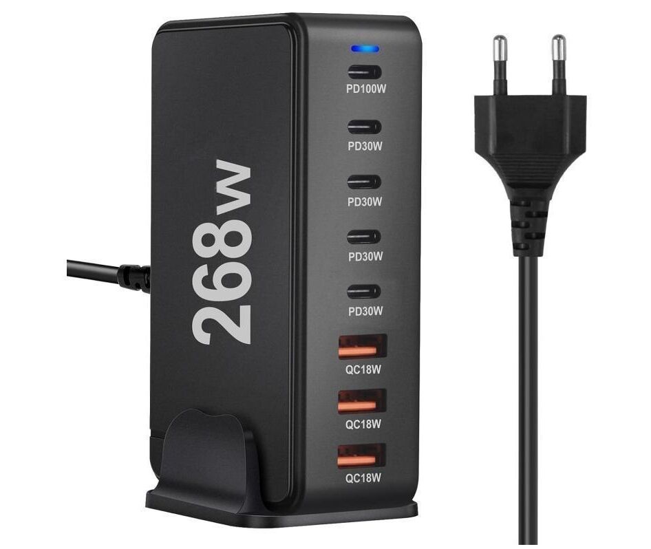 268W 8-Port Type-C Adapter Mehrfach Ladegerät mit USB-C und USB-A SchnellLadegerät PD Netzteil (image for) 268W 8-Port Type-C Adapter Mehrfach Ladegerät mit USB-C und USB-A SchnellLadegerät PD Netzteil