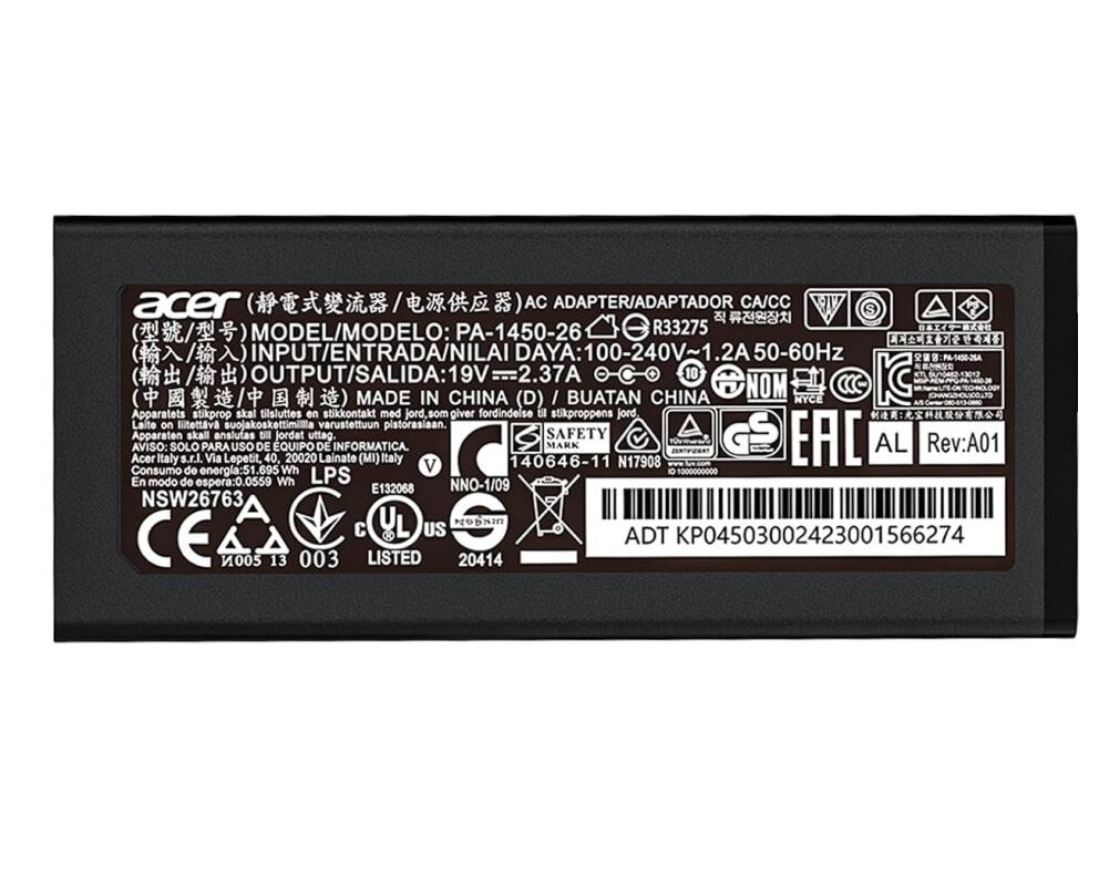(image for) 45W 19V 2.37A Original Acer A045R016L Netzteil Ladegerät + Ladekabel