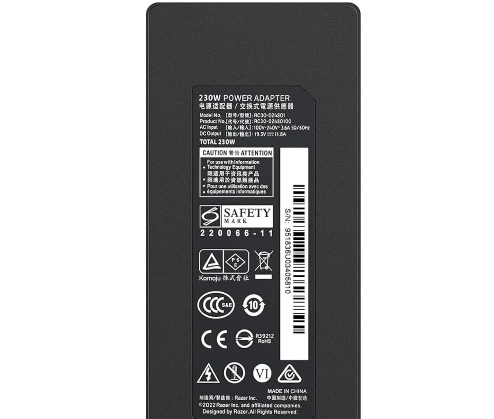 Original 19.5V 11.8A 230W Razer Blade 15 RZ09-03018E52-R3E1 Netzteil Ladegerät + Ladekabel (image for) Original 19.5V 11.8A 230W Razer Blade 15 RZ09-03018E52-R3E1 Netzteil Ladegerät + Ladekabel